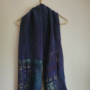 Scarf for women blue soft lightweight with design